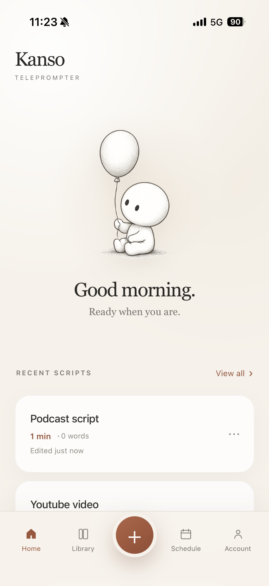 Kanso Home screen with recent scripts