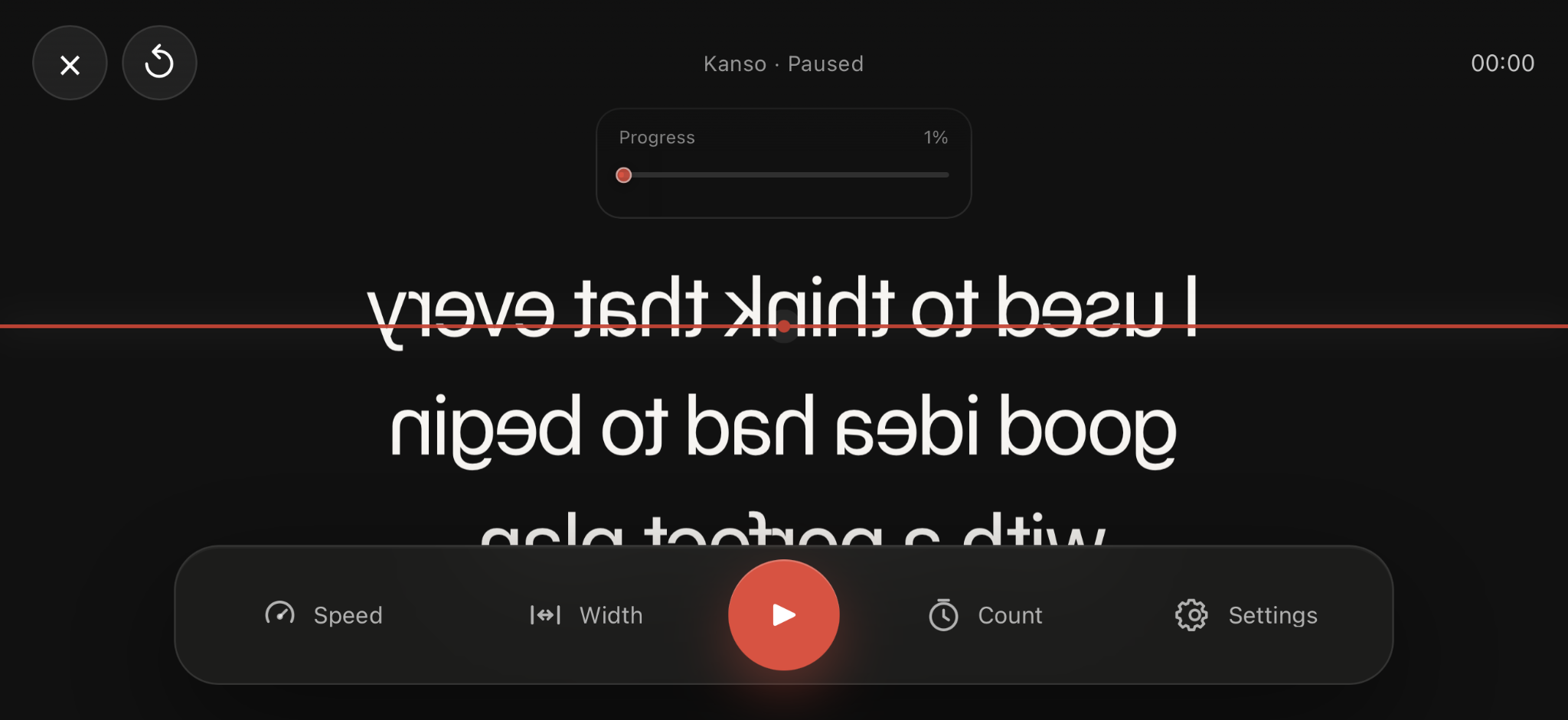 Kanso teleprompter in landscape mirror mode